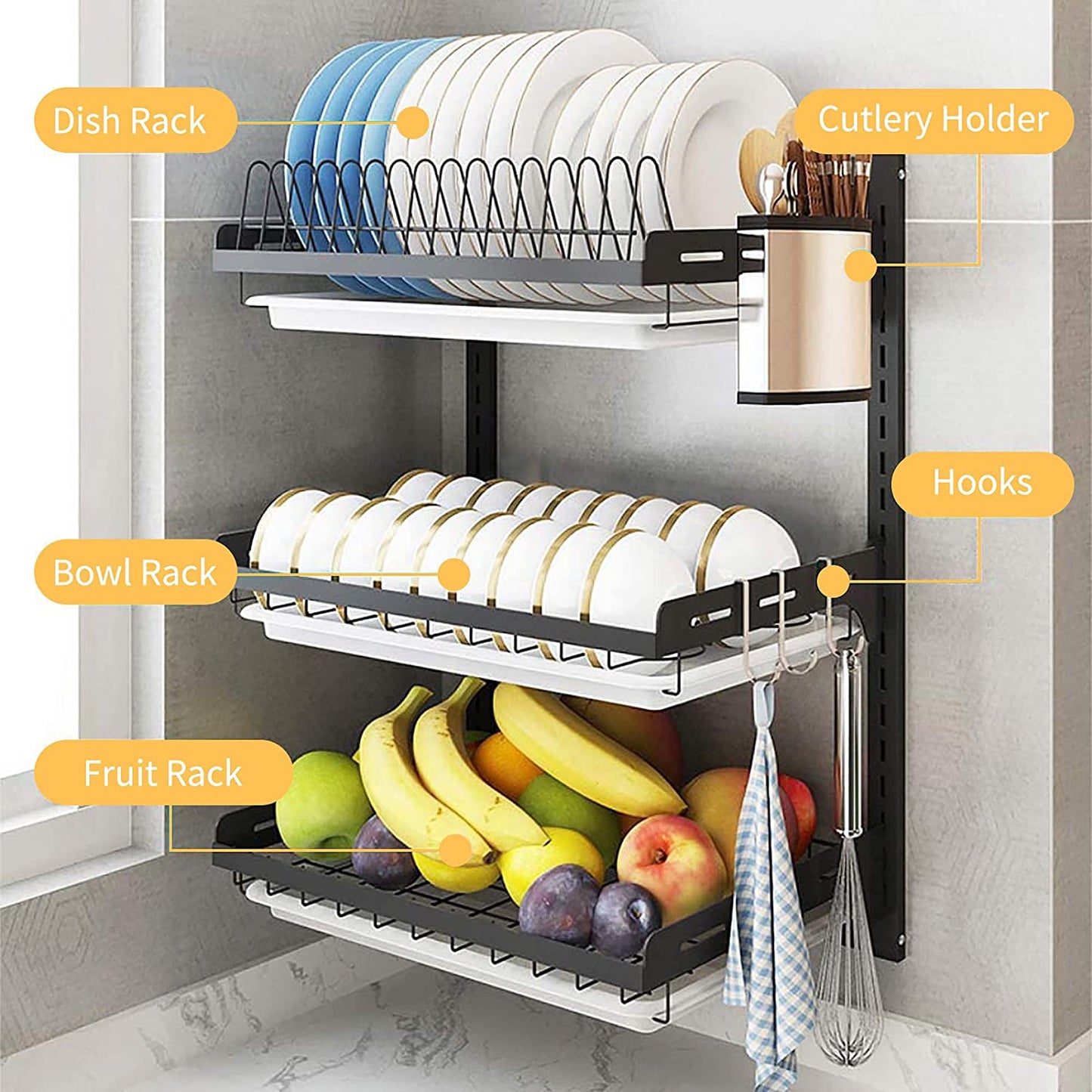 Wall Mounted Dish Drainer, Hanging Kitchen Dish Drying Rack.