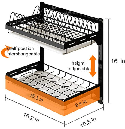 Wall Mounted Dish Drainer, Hanging Kitchen Dish Drying Rack.