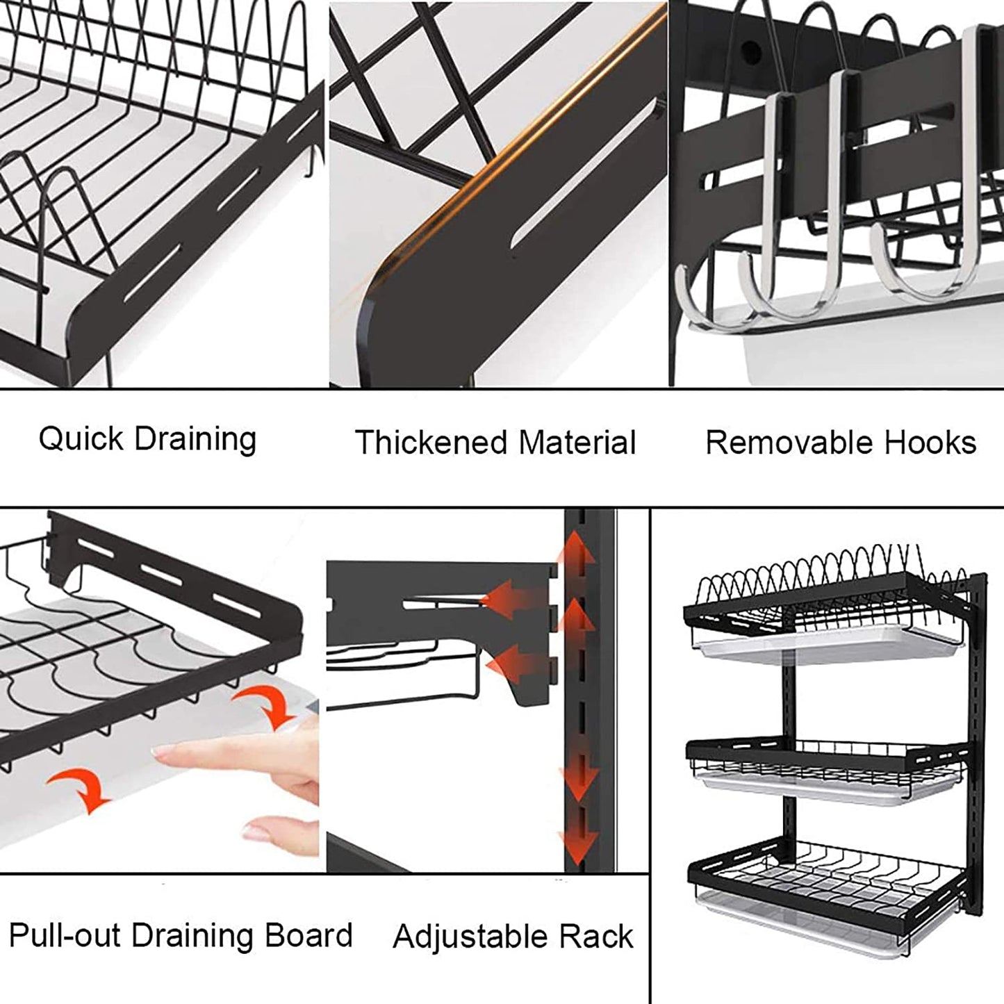 Wall Mounted Dish Drainer, Hanging Kitchen Dish Drying Rack.